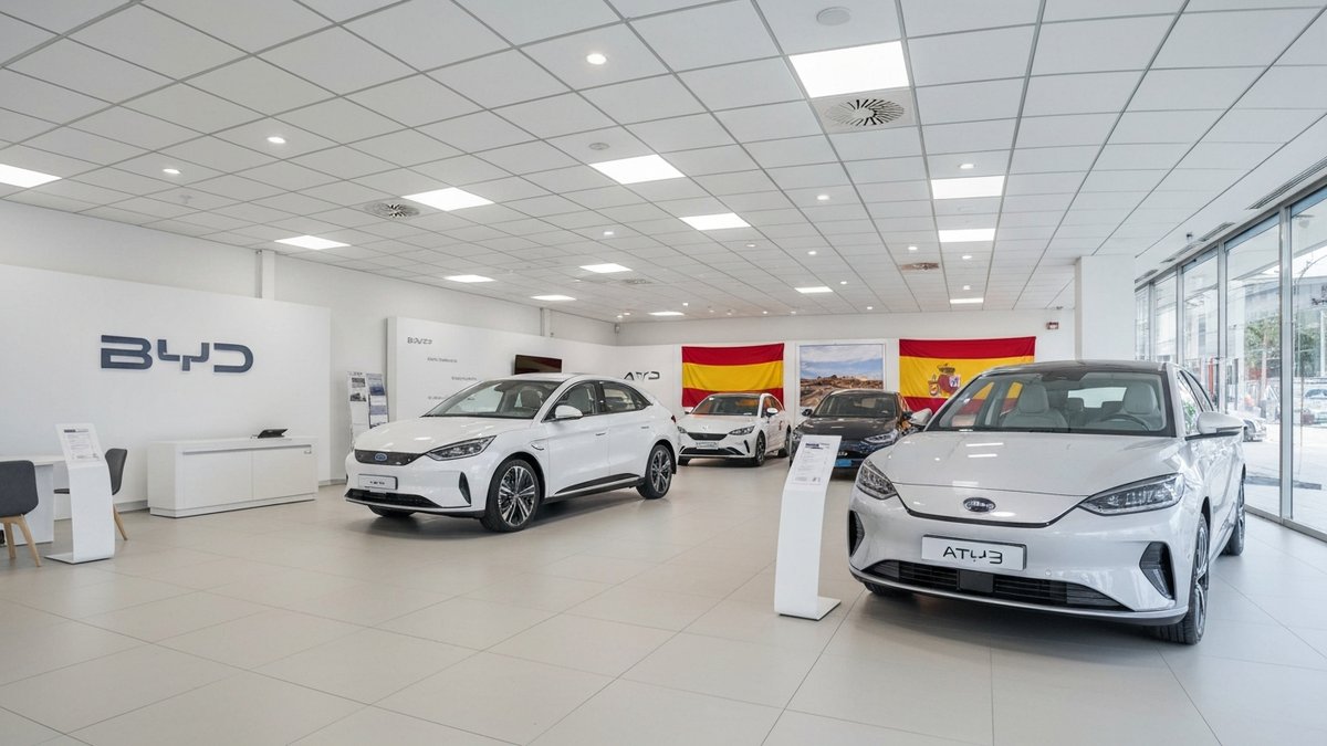 Gama BYD expuesta en concesionario, modelos construidos sobre la e-Platform 3.0