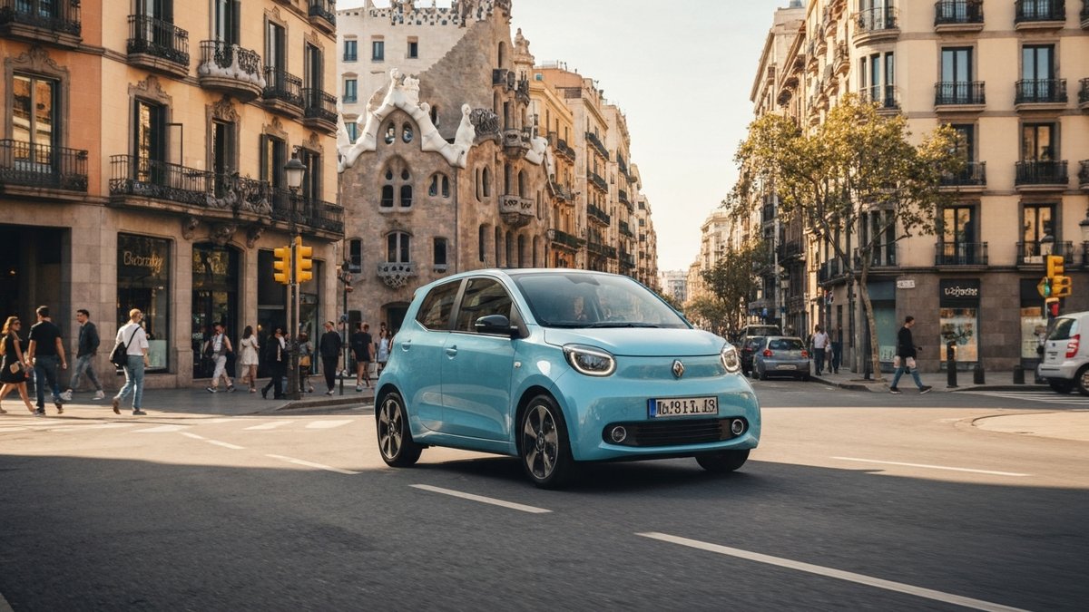 Vista aérea de concesionario con coches eléctricos nuevos a la venta