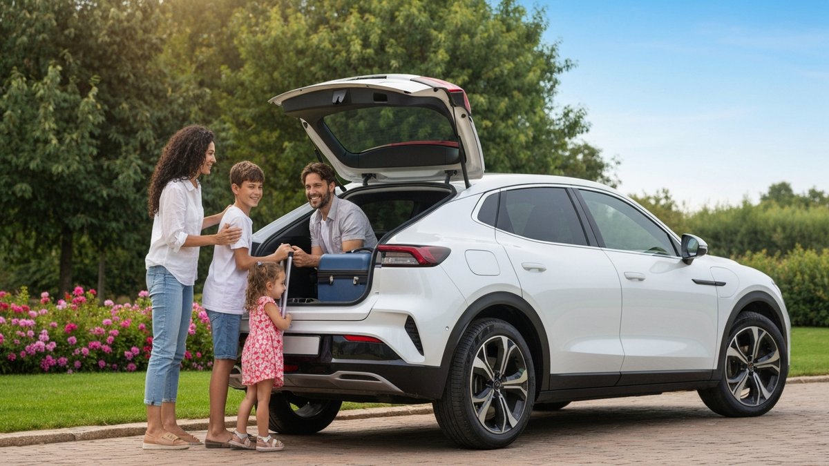 Coche eléctrico asequible cargándose en una estación de carga pública