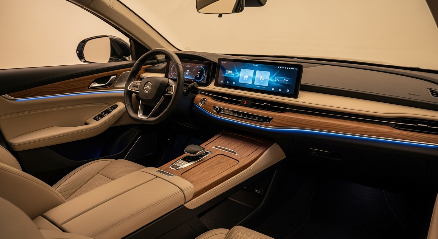 Interior premium de coche chino moderno con pantalla digital y materiales de calidad